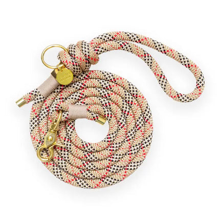 Beige and Red Plaid Pattern Rope Style Leash