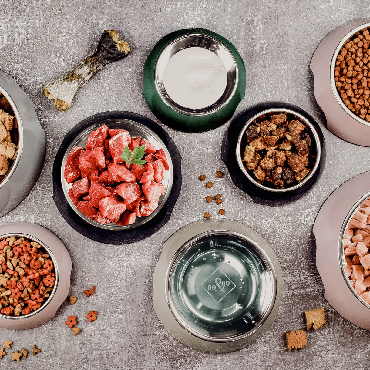 Feeding Bowl 2-PIECE Set – Melamine & Stainless Steel – Rustproof