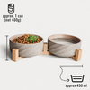Ceramic Double Feeding Bowl with Bamboo Stand - Set of 2
