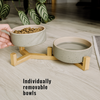 Ceramic Double Feeding Bowl with Bamboo Stand - Set of 2