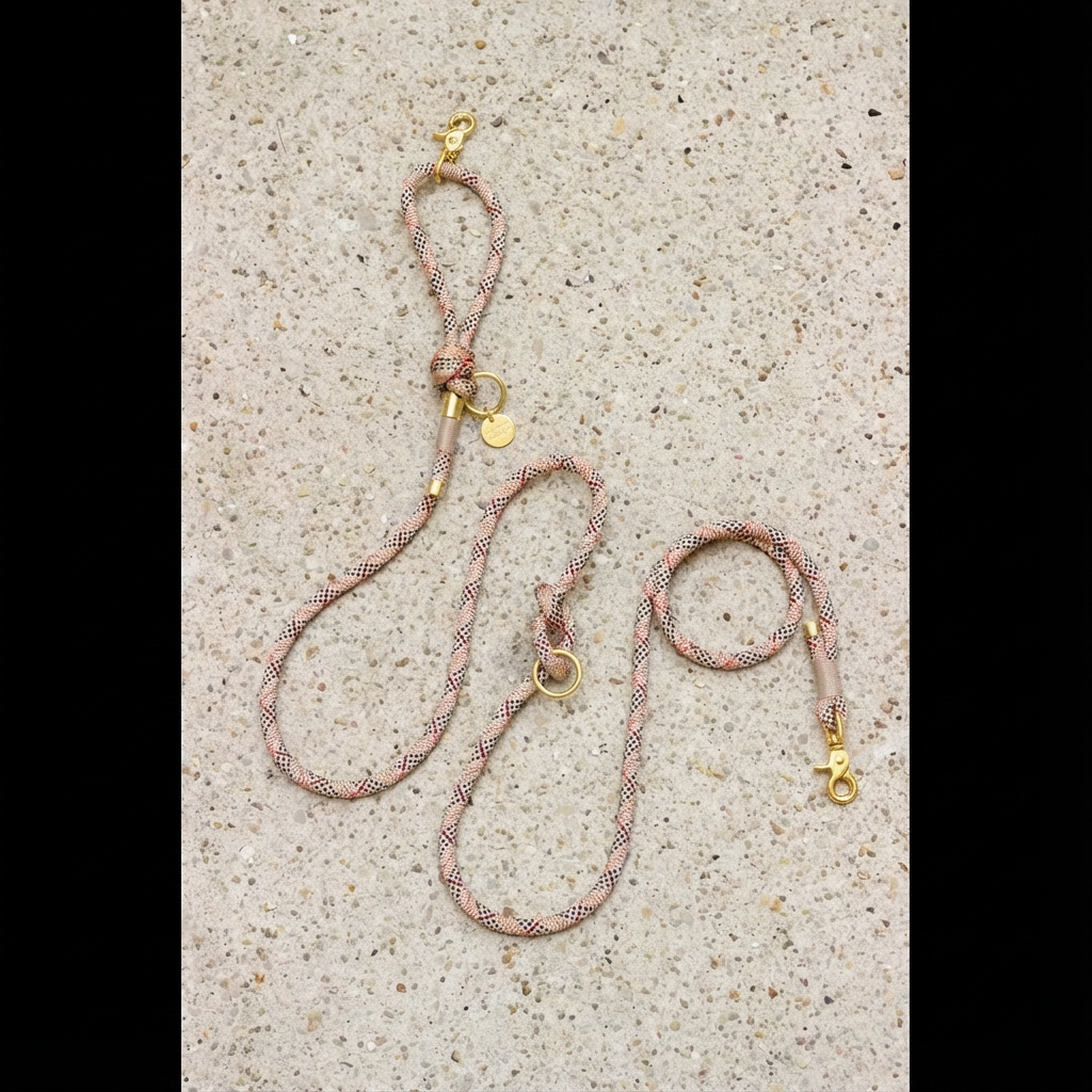 Beige and Red Plaid Pattern Rope Style Leash