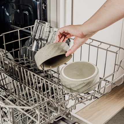 Ceramic Double Feeding Bowl with Bamboo Stand - Set of 2